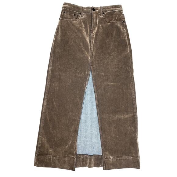 BDG Skirt Womens Small Brown Denim Velvet Maxi Long Front Slit Casual Button - Picture 1 of 10